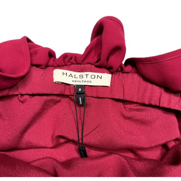 Halston Heritage NWT off-the-shoulder mini dress burgundy ruffled neckline - Picture 3 of 11